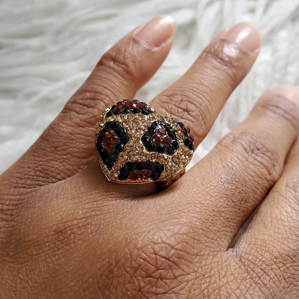 Cheetah Print Heart Shaped Flexible Bling Constume Ring